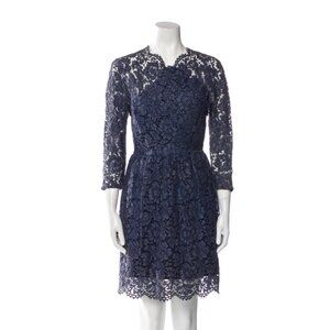 Carven Midnight Blue Lace Cotton 3/4 Sleeve Dress